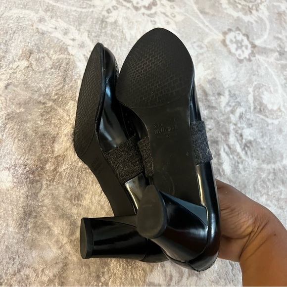 Stuart Weitzman Black Gray Patent Wool Leather Heels size 6.5 - Picture 7 of 10